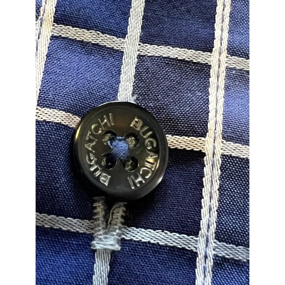 Bugatchi Uomo Shirt Men's Large Blue Checkered Flip Cuff Design Preppy‎ Formal - Picture 14 of 15